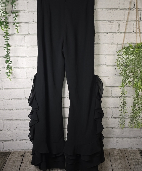 Studio I Black Pants With Cascading Ruffles, Feminine, Fancy, Party, Chic Size 6 - Picture 3 of 6